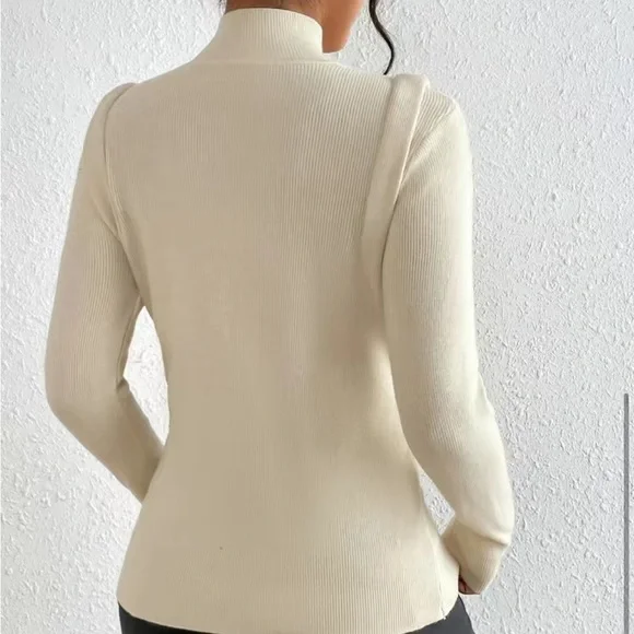 TurtleNeck Pullover Casual Button Long Sleeve Light Sweater - Picture 2 of 3